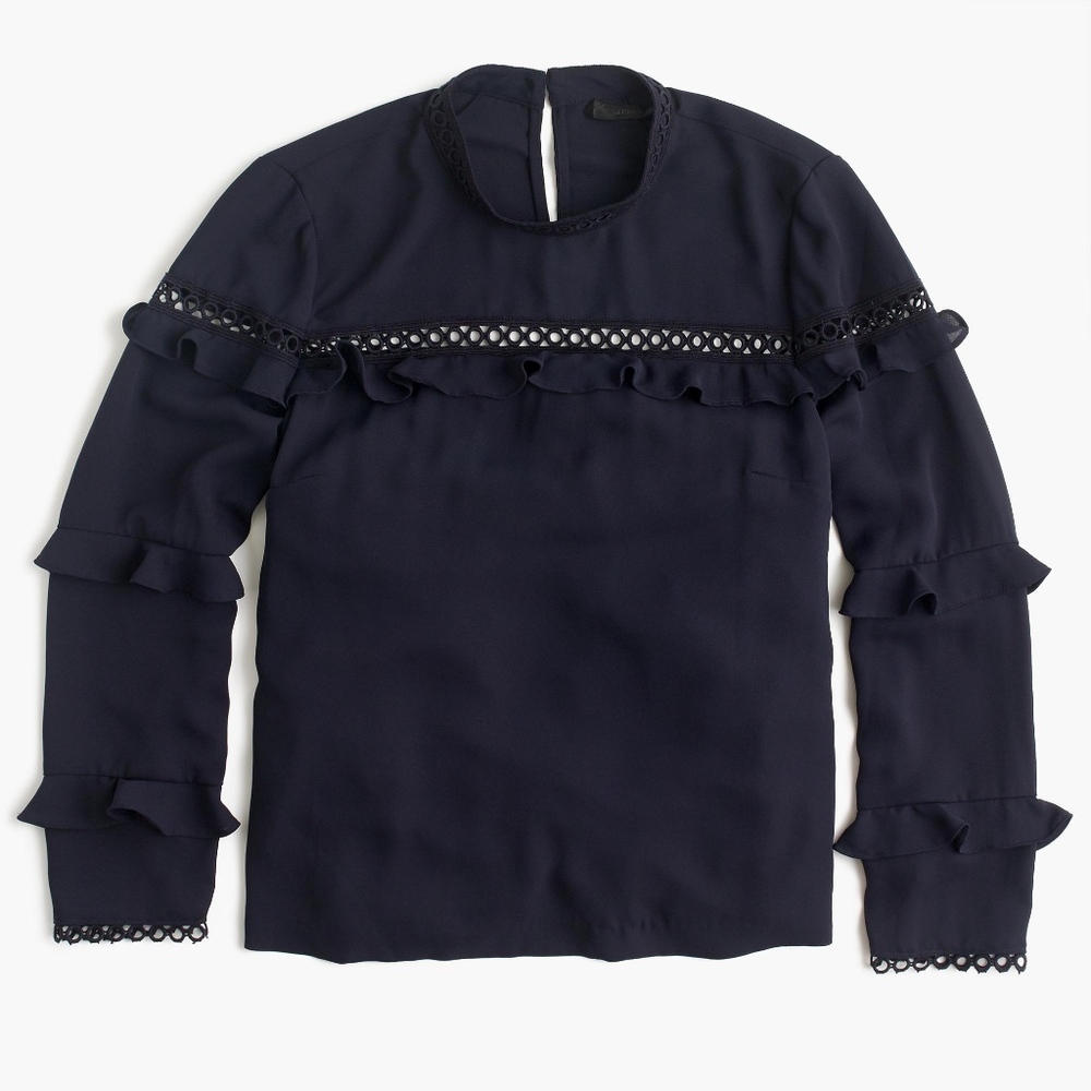 J.Crew Tiered Ruffle Top With Scalloped Lace Trim.